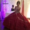 Burgunderrotes Quinceanera-Kleid mit Neckholder, Kristallkorsett, süßes 15-16-Geburtstagskleid, Prinzessin-Abschlussball-Ballkleid