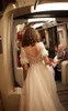 2020 간단한 웨딩 드레스 광장 짧은 소매 아플리케 얇은 명주 그물 A 라인 웨딩 드레스 기차 웨딩 드레스 스윕