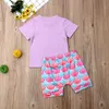 Barnkläder Baby Mermaid Printed Kläder Satser Barn Mode Letter T Shirt Byxor Shorts Passar Kortärmad Bomull Tops Outfits Py442