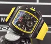 Berühmte Marke Schweizer Schwarz PVD Edelstahl mechanische Automatik Uhren Luxus Felipe Massa Flyback Gummi -Datum Herren Business Armbandwat8471295