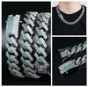 Fashion-White Gold Green White Cz Cubic Zirconia Hiphop Kubansk Curb Link Kedja Halsband Full Diamond Bling Rapper Smycken Gåvor för Män