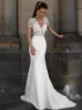 2020 robes de mariée sirène bohème dentelle col en V à manches courtes étage long élégant pays Boho plage robes de mariée robes de mariée