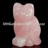 10Pcs Wholesale 1.5"/2" Small Natural Pink Rose Quartz Gemstone Crystal Hand Carved Adorable Cat Statue Figurine Animal Crafts Home Decor