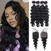 Cheveux péruviens Deep Loose 4Bundles avec 4x4 Lace Closure Loose Deep Virgin Extensions de tissage de cheveux humains Bundles de cheveux humains Prix de gros