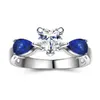 Wholesale- Sapphire Crystal Love Heart Zircon Finger Ring Beauty Women Wife Engagement Wedding Christmas Family Gift Mother Size 6 7 8