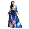 Vestidoes Long Chiffon Dress Women Clothes Spring Autumn Designer V-neck Long sleeve Floral print Maxi Dresses plus size LJJA2973