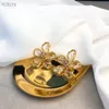 Fashion-Vintage Classic Brand Designer Koppar Guld Full Crystal Fem Leaf Clover Flower Shinning Big Stud Örhängen för Kvinnor Smycken