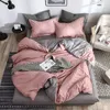 AB côté literie solide simple moderne housse de couette ensemble roi reine complet double linge de lit bref lit drap plat