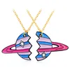 2 pçs / set Planet Pingente Colar Planet Broken Planety Faixas Desenhos animados Via Láctea Melhores Amigos Colar Bff Personalidade Jóias