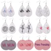 Ny design PU-läderörhängen Balett Vänskap MAMMA Kärlek Tryckt runt Teardrop Dangle Örhänge för kvinnor Girl Party Smycken Present