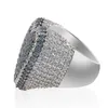 New Love Heart Men Charm Ring 2 Färg Bling Cubic Zircon Iced Out Ring Hip Hop Smycken för gåva