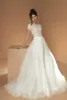 2020 Cheap Floral Wedding Dresses Jewel Short Sleeve Appliques Lace Wedding Gown Sweep Train Custom Made Hot Sell Vestidos De Novia