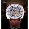 Forsining Brown Watch relógio genuíno de couro clássico design masculino assistir Top marca Luxury Blue Hands Royal Automatic Mechanical Watches