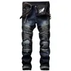 Men's Jeans Mens Fashion Biker Slim Fit Straight Vintage Motorcycle Denim Trousers For Male Size 28-40