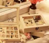 26*18*8CM Single layer leather with lock Stud Earring storage Jewelry box Dust proof jewelry wood storage box ear clip line jewelry D098