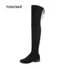 Hot Sale-Flat Heel Over the Knee Boots for Women Fashion Comfortable Thigh High Boots 2019 Winter Shoes Plus Size Black Grey Winered