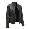 Women Faux Leather Jackets Slim Casual Long Sleeve Zipper Short Moto Biker PU Jacket Bomber Coat