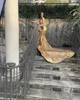2020 Nuovo Oro Sexy Della Sirena di Promenade del Vestito da Sera Luccicanti Paillettes Manica Lunga con Scollo a V Abito Del Partito Convenzionale Nappe Abito da Spettacolo