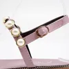 New Fashion Pearl Women Sandals Quality Female Flat Sandals Open Toes Beach Shoes Ladies Elegant Pink Sandalias Mujer