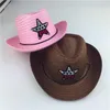 Outdoor children's jazz cowboy hat summer straw hat boys and girls five-pointed star patch sun hat cute children's beach visor Stingy Brim