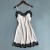 lingerie porno Women Sleepwear Sleeveless Strap Nightwear Lace Trim Satin Cami Top Pajama Sets women pajamas sexy @8