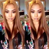 Pre Colored 30# Peruvian Human Hair Wig Natural Straight Lace Front Wigs with Baby Hair 130% Density
