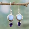 12Styles Vintage Silver Earrings Rainbow Moonstone Earring Amethyst&Peridot&Pearl Dangle Earrings for Women Wedding Bridal Jewelry Gifts