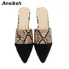 Aneikeh Fashion Flats Mules Sandals Slippers Leopard Print Slip On Pointed Toe Women Mules Outdoor Slipper Shoes Woman Slide