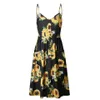 Women Casual Dresses Sexy V Neck Backless Floral Summer Beach Dress Boho Striped Button Sunflower Party Midi Dresses
