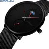 erkek kol saati CRRJU Fashion Mens Business Casual Watches 24 hrs Unique Design Quartz Watch Mesh Waterproof Sport WristWatch2602