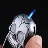 3D Skull Shape Cigarette Lighter Creative Refillable Windproof Jet Butane Gas Lighters with Portable Key Chain