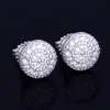 Ny 8mm Round Stud Earring för män Kvinnor Charm Ice Out CZ Stone Rock Street tre färger