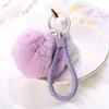 Rabbit Fur Ball Keychain Lovely Soft Fur Ball Metal Key Chain Ball Poms Plush Keychain Car Keyring Luggage Key Ring Bag Pendant VT1547