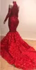 Luxurious Long Sleeve Sequined Prom Dresses Mermaid Rose Flower Bling Juniors Evening Formal Wear Vestido de fiesta Cheap Long Party Gowns