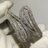 Handmade Luxury Jewelry 925 Sterling Silver T Shape White Clear Topaz CZ Diamond Eternity Bangle Women Wedding Wrist Bracelet Gift5439908