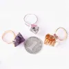 10Pcs 10-20mm Small Freeform Amethyst Citrine Crystal Point Promise Ring Gold Plated Copper Natural Gem Stone Spike Adjustable Bezel Ring