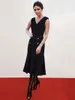V-Neck Luksusowe kobiety Syrenki Dress Guziki Zdobienie Suknie MIDI bez rękawów