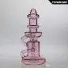 18cm Tall Pink Recycler Bong Hookahs Saml Glass Dab Rig Smoking Water Pipe Lovely Bubbler joint size 14.4mm PG5016N