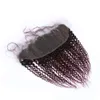 Brazylijski Burgundia Ombre Dziewiczy Human Hair Ear do Ear Lace Frontals Kinky Curly # 1B / 99J Wine Red Ombre Full Frontals 13x4 Koronki Zamknięcie