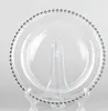 27cm Round Bead Dishes Glass Plate with Gold Silver Clear Beaded Rim Round Dinner Service Tray Wedding Table Decoration GGA32065446480