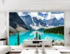 papier peint personnalisé pour les murs bleu rêve fée lac neige montagne forêt europe et amérique paysage mur de style européen