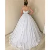 Spaghetti kralen riemen baljurk Trouwjurken 2022 Dompelen V-hals Glitter Tulle Crystal Open Back Bridal Party Jurk Vestidos de Novia