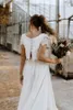 Две штуки кружева Boho свадебные платья 2020 с короткими рукавами Аппликация высокие низкие свадебные свадебные платья халат де Марие с кнопками CPH0332