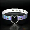 Chokers ze skóry PU naszyjniki dla kobiet dziewczyn panie laserowe serce kołnierz w stylu harajuku Chockers oświadczenie naszyjnik charms prezent biżuteria Drop Shipping