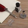 1 Set English Calligraphy Feather Dip Quill Pen Writing Ink Set Stationery Gift Box With 5 Nibs Red Wedding Gift Quill Pen9776333