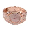 Moda luksus w diamentach pełen diamentów designerskie kalendarz kwarcowe zegarki dla mężczyzn dla mężczyzn Kobiety różowe złoto inkrustowane pełne diamenty biżuterię hip -hopową