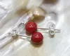 8MM Coral Red Coral Beads en argent 925 Dormeuses Y4408