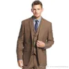 Coarse Linen steel tweed fabric Two Button Man Work Suit Groom Wedding Tuxedos Mens Blazer Party Business Suits (Jacket+Pants+Vest+Tie) J713