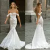 Berta Mermaid Lace Vestidos de casamento frisada Off The Shoulder Neck 3D Appliqued vestidos de noiva Plus Size Trem da varredura lantejoulas vestes de mariée