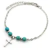 Charm Anklet Hand Tree Cross Round Pendant blue bead Silver color Plated Metal Chain for Women foot Anklet gilft